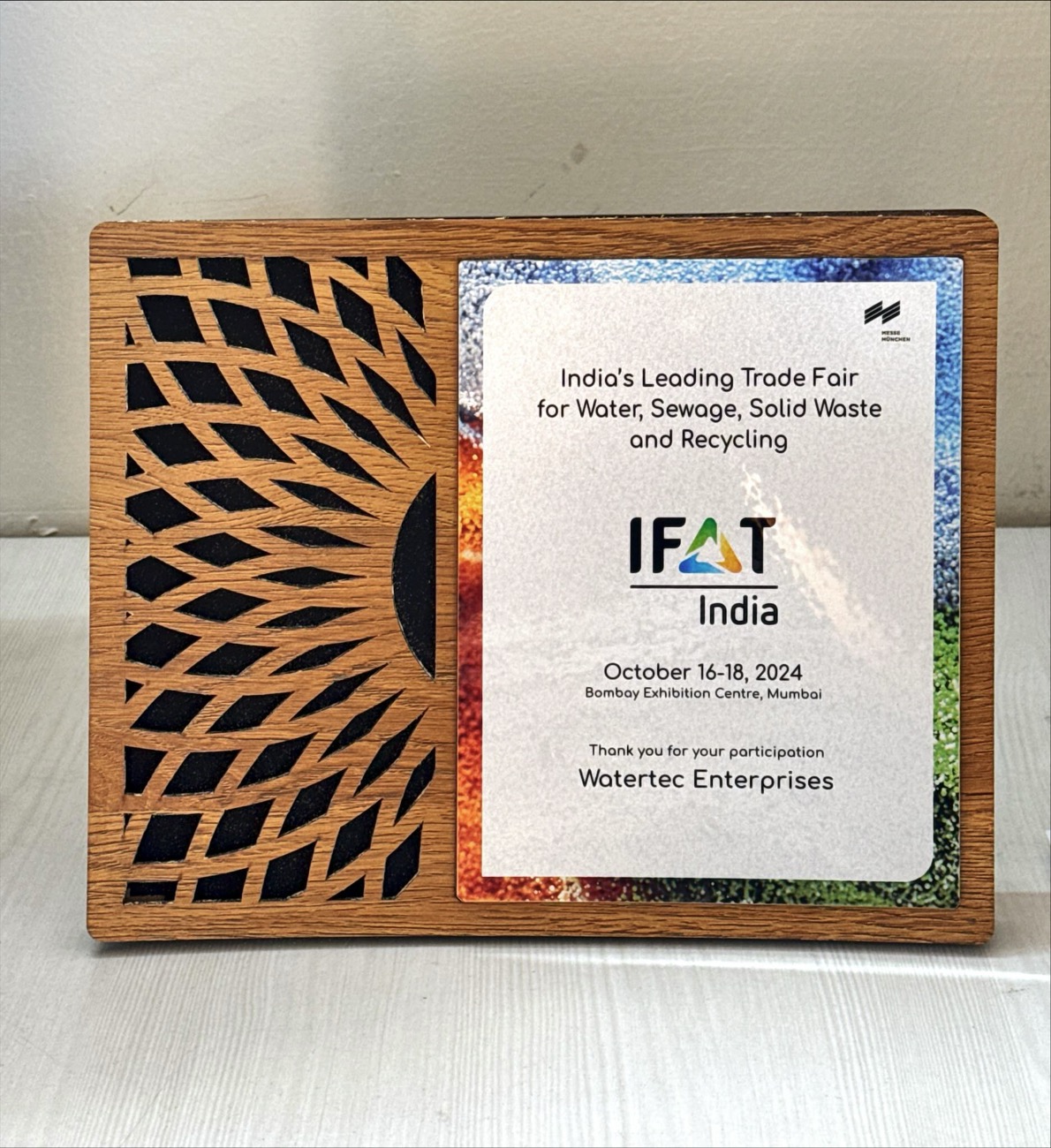 Certificate of Participation in India's Leading Trade Fair for Water, Sewage, Solid Waste and Recycling